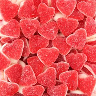 Dulces corazones rojos y blancos